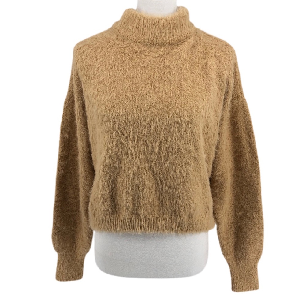 Sun + Moon Camel Mock Neck Pullover Knit Sweater